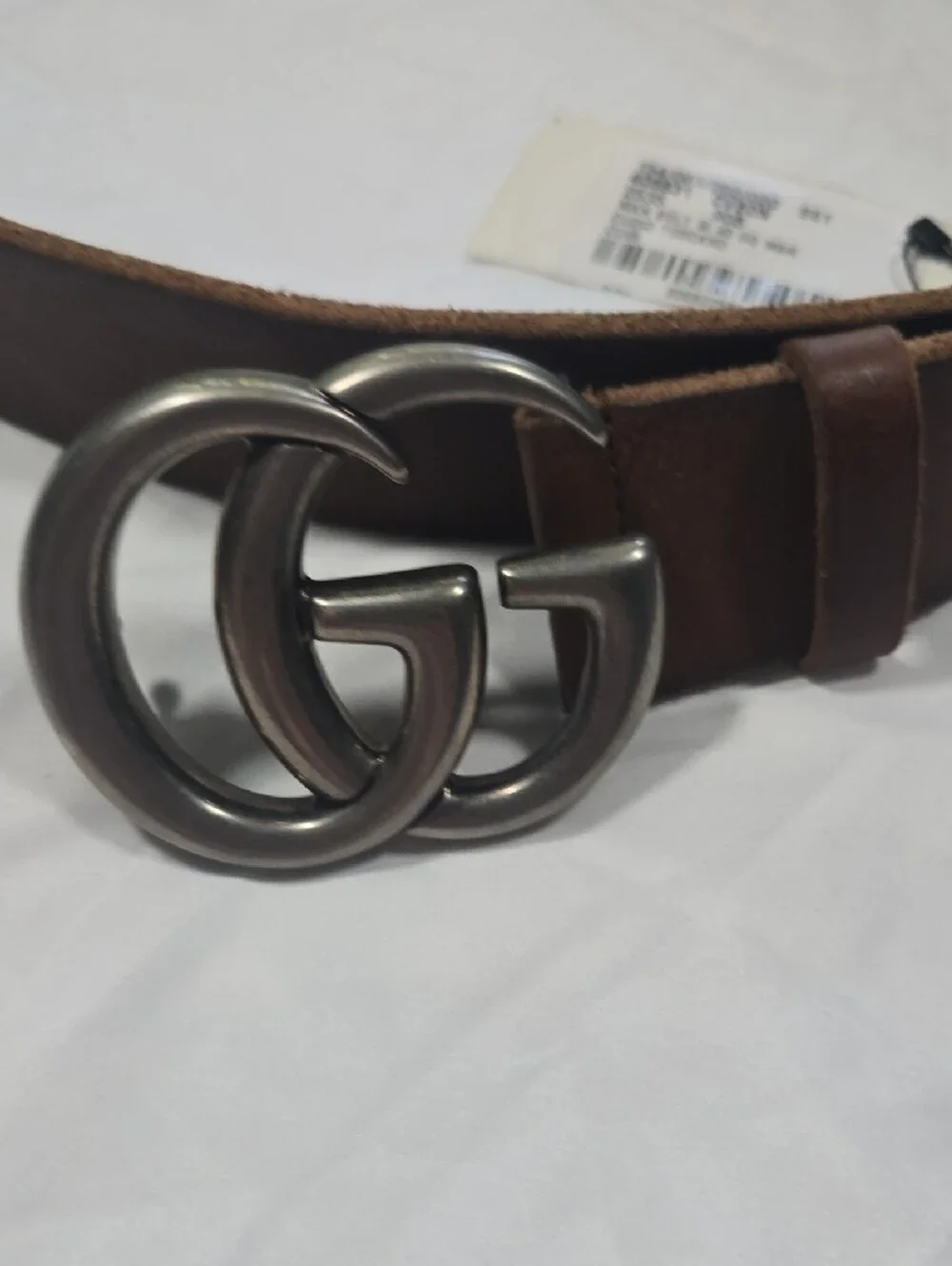 Gucci Brown Leather Belt with Gunmetal Double G Buckle - Picture 3 of 6